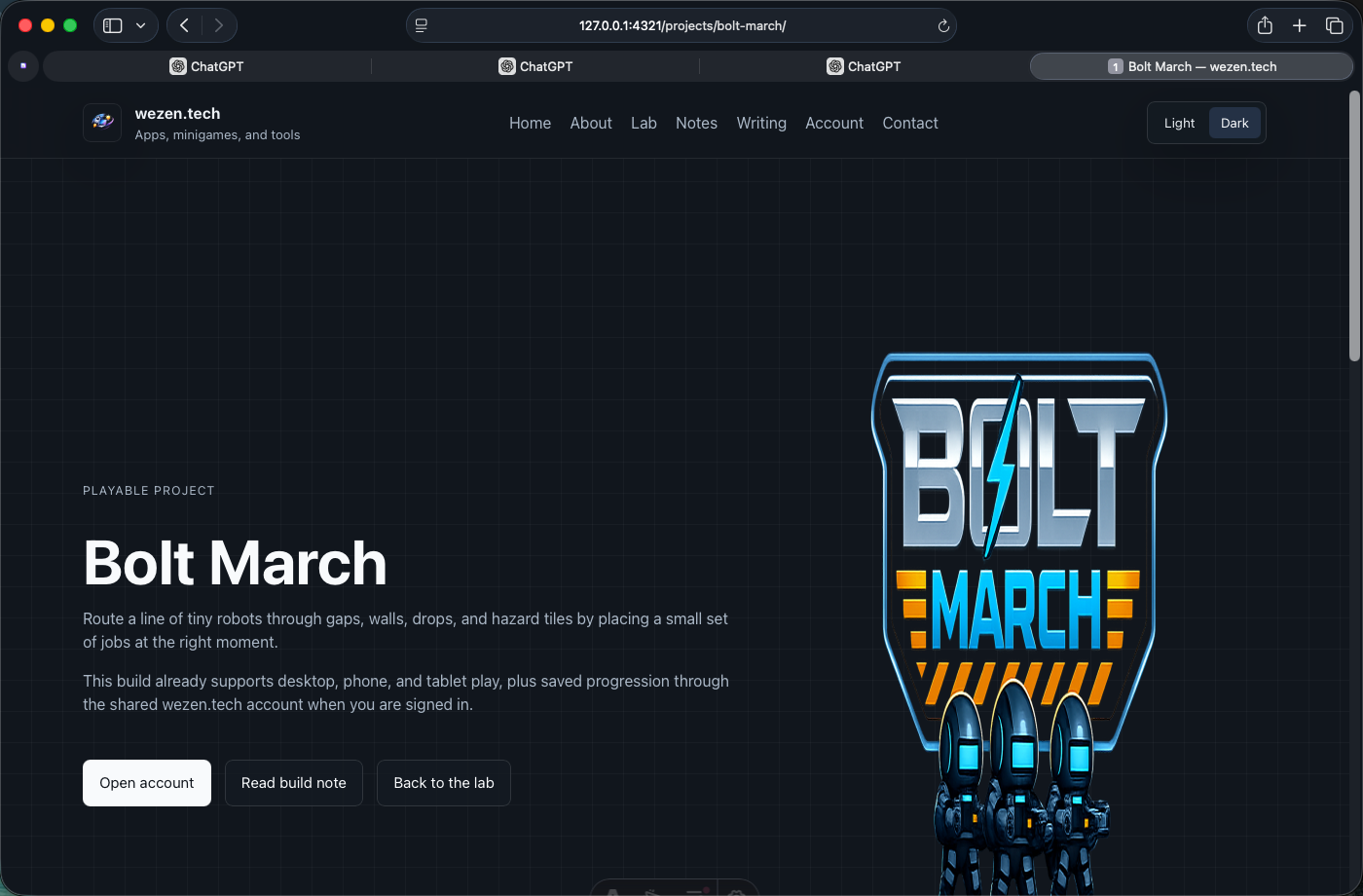 Bolt March project page hero in Safari.